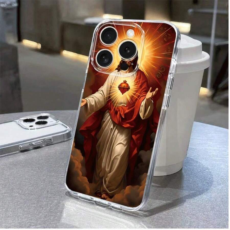 Phone Case: Fast Local Delivery. Mobile Phone Case: Sacred Heart Of Jesus Print Case, Religious Themed Protective Phone Case, Suitable For IPhone 17/16/15/14/13/12/11/X/XS/Pro/Max/Plus/Pro/Air. Suitable For A10case, Transition, , And HONOR. - 無色 - 查看 1