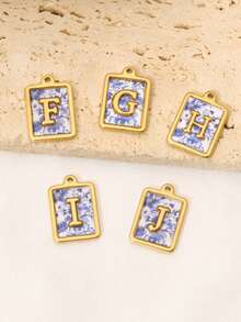 2pcs Stainless Square Letters Letters Pendant 18K Gold Plated Charms For Making DIY Jewelry Accessories Supplies - Pendants - View 5