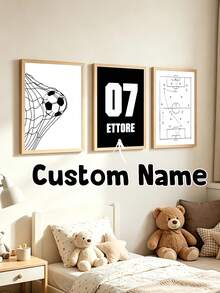 3pcs Custom Football Wall Art Prints Personalized Name & Number Sports Nursery Decor Minimalist Basketball Canvas Posters Kids Bedroom Wall Art Playroom Classroom Decor Customizable Gift For Boys Girls Sports Lover - Multicolor - View 4