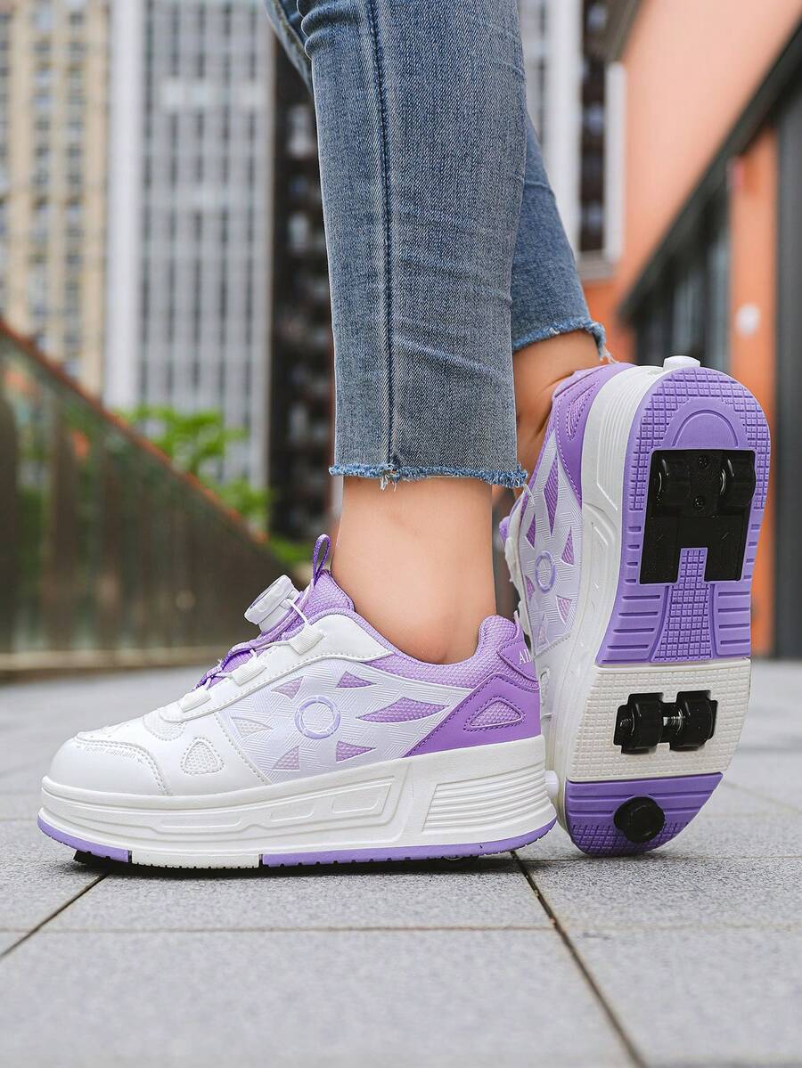 Small 4-Wheel Roller Skate Shoes Soft Bottom Anti-Slip Breathable Beginner-Friendly Easy To Learn High Elasticity Soft Bottom Roller Skate Shoes Indoor Outdoor Universal Style - Purple - View 1