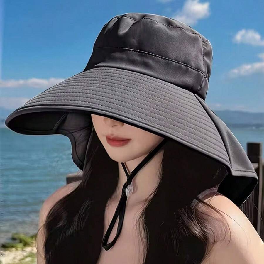 2026 New 1pc Women's Ponytail Hole Bucket Hat - Breathable Material, Adjustable Drawstring, Suitable For Outdoor Activities And Daily Wear - Multicolor - View 1