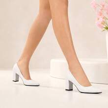 Geeyea Spring And Autumn New White Coarse Heel Women's High Heels Elegant Pointed Comfortable Simple Commuting High Heels - trắng - Xem 4