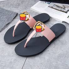 Sandalias Mujer Dedal Rojo con Decoración de Papas Fritas, Chanclas Cómodas de Suela Antideslizante para Playa y Uso Diario, Zapatillas Casual de Moda Verano - Ventilador Si (Rojo) - Ver 11