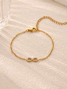 1pc Exquisite Clover/Flower/Infinity/Turtle Pendant Women's Bracelet, Stainless Steel Material With Zirconia, Gold Color Women's Jewelry Accessory, Women's Accessory, Back To School Gift, Valentine's Day Gift, Summer Vacation Accessory - Multicolor - View 8
