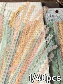 40PCS Lace Pattern Sticker, Pastel Floral Lace-Like Decoration Stickers, Lace Edged Vintage Scrapbook Paper, Self-Adhesive Vintage Scrapbooking, Journaling, Card Making, For DIY Crafts, Invitations, Scrapbook Stickers, Craft Supplies - Multicolor - View 12