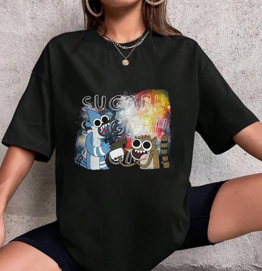 Camiseta de Regular Show Mordecai y Rigby Sugar, Camiseta de Regular Show para Regalos de Fans, Camiseta Vintage de Regular Show, Camiseta de Regular Show - Negro - Ver 1