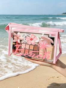 Borsa da spiaggia in PVC impermeabile con stampa "Beach" (con decorazione a conchiglia e stella marina) -- Borsa da toilette in PVC, organizer da viaggio in PVC con cerniera. Borsa da toilette per trucco leggera e resistente allo sbiadimento (unisex), astuccio cosmetico portatile approvato TSA, design facile da pulire. Ideale come regalo borsa trucco per madri, insegnanti, amici, infermieri; organizer da toilette essenziale per vacanze scolastiche, stagione di ritorno a scuola; regalo per la festa della mamma, essenziale per viaggi e estate. - Multicolore - Visualizzare 2