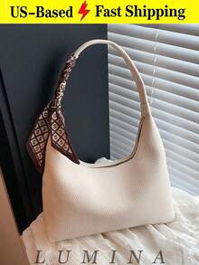 1pc Brown/White Summer Minimal Women's Shoulder Bag With Scarf, Vintage Crescent Hobo Bag Leather Bags Women Carteras Para Mujer - 彩色 - 查看 2