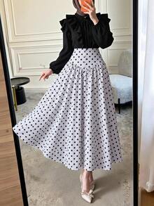Women's Polka Dot Print Button Design Elegant Skirt - Multicolor - View 1