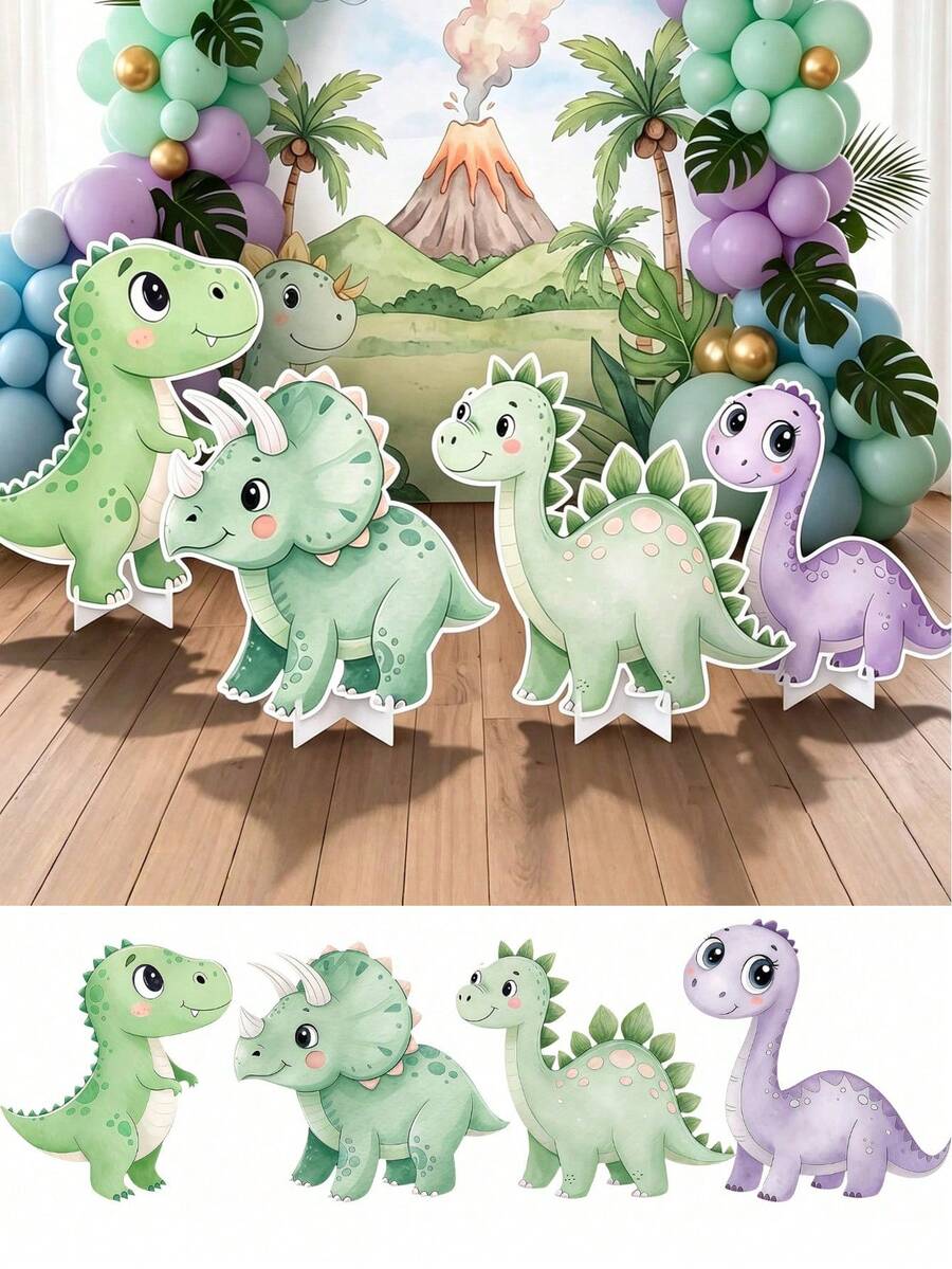 4pcs/1pc Large Dinosaur Cardboard Hollow Decoration, Dinosaur Birthday Party Backdrop Standee Yard Sign, Cute Dinosaur Photo Booth Prop, Party Supplies - Multicolor - View 1