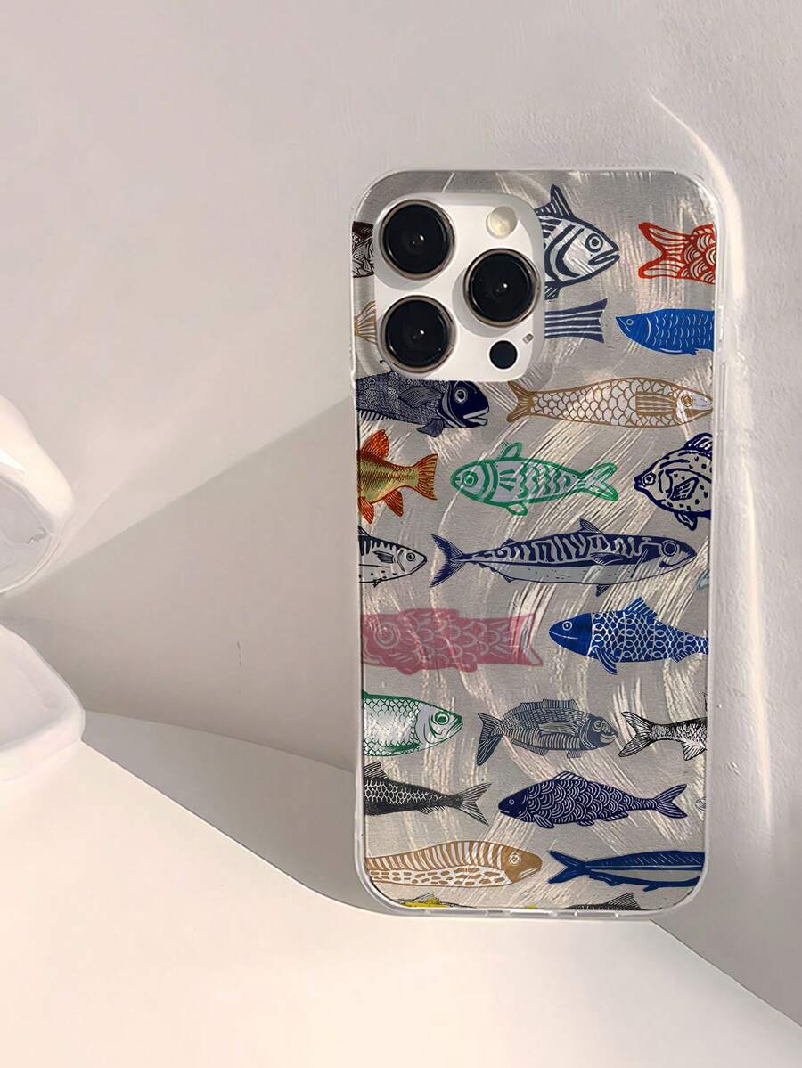 1pc Minimalist Fish Pattern Waterproof Anti-Fingerprint Anti-Scratch Transparent IMD Soft Glossy Smooth Phone Case Compatible With Apple 16/16 PLUS/16 PRO/16 PRO MAX - Multicolor - View 1