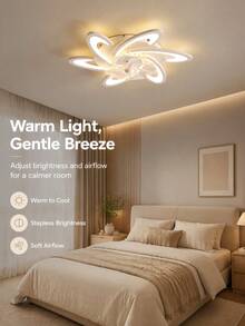 Flush Mount Ceiling Fan With LED Light, 3 Color Dimmable Low Profile Fan Ceiling Lamp, Quiet Adjustable Speed Non-Glaring Light For Bedroom, Living Room, Study - one-size - View 5