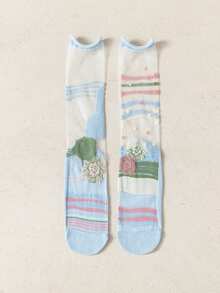 1 Pair Women's Ultra-Thin Summer Sheer Glass Silk Mid-Calf Socks, Sweet Cute Slouch Socks, Suitable For Daily And Date Wear - Multicolor - View 12