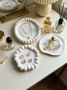 1pc Asymmetrical Jewelry Tray, Incense Candle Gypsum Tray Decoration, Photography Props, Entrance Collection, Suitable For Christmas, Halloween, Valentine's Day, Mother's Day, Festival, Gift Back To School,Room Decor - White - View 2