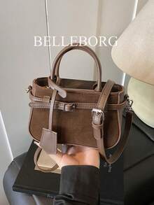 Bolso de mano pequeño retro con hebilla, de color contrastante, textura versátil, mate y apropiado para el uso diario, para mujeres - Café - Ver 1