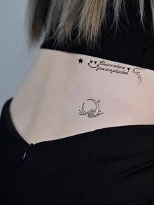 30 Pieces Of High-Quality Black Temporary Tattoo Stickers With A Variety Of Designs, Including Flowers, Plants, Letters, Planets, Hearts, And Lines. Suitable For Fingers, Collarbones, Arms, Ankles, And Other Body Parts. Waterproof And Long-Lasting - Black - View 5