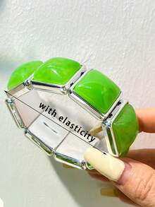1 pieza Nuevo brazalete de color caramelo con contraste de diseño múltiple, material de resina, brazalete bohemio con espaciador envuelto, color vibrante, adecuado para joyería de capas diaria de mujeres - Multicolor C - Ver 12