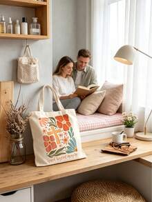 Women's Colorful Tote Bag, Inspired By Christian Theme, Large Fashion Design, Decorated With Floral And Cross Patterns, Suitable For Daily Commute - Multicolor - View 2