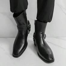 Men's High Heel Chelsea Boots With Double Elastic And Side Zipper - Black - View 7