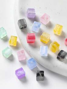 6pcs 8mm UV Sensitive Color-Changing Resin Square Loose Beads, High Transparency Fine Glitter Gradient Beads, DIY Beading Material - Square Light-changing Gradient Beads - View 2