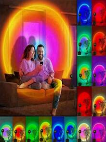 Lampu Senja dengan Kontrol Jarak Jauh 16 Warna, Colokan USB, Lampu Malam Proyektor yang Dapat Diputar 180°, Lampu Suasana Estetis untuk Dekorasi Kamar Tidur & Latar Belakang Selfie, Remote Membutuhkan 2 Baterai AAA (Tidak Termasuk) - sambungan universal baja RGB - View 2