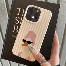 1pc TPU Material Bath Cap Noble Duck Striped Pattern Phone Case Compatible With IPhone 17 Pro Max/17/16 Pro Max/15/13/12/11/ S20 FE/A15/S24/A55/ Note 11/Note 12/Note 13 Pro Full Coverage Shockproof Soft Protective Cover - White - View 2
