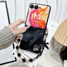 PU Leather Water Ripple Phone Case With Bracelet, Hard PC Back Plate Protective Phone Case Compatible With Motorola Razr 70, 70 Ultra, Razr 60, Razr 60 Ultra, Razr 50, Razr 50 Ultra - Black - View 4