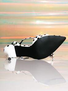 Women's Pointed Toe Fashion High Heel Shoes, Stiletto Heel Polka Dot Sandals, Summer Party Sexy Lace-Up Fashion Shoes - White Spots - View 6