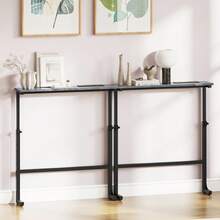 Slim Console Table, 75cm Height Adjustable Behind Sofa Table With Charging Station For Hallway, Entryway, Living Room, Grey - 查看 2