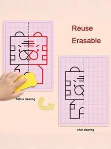 10pcs Reusable Cartoon Grid Symmetrical Drawing Cards, Pen Control Art Training Set, Portable Educational Activity Supplies - Multicolor - View 5