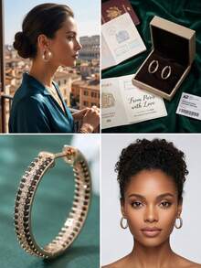 Oversized Vintage-Designed Unique Women's Earrings Inlaid With Bright And Sparkling Black-And-White Synthetic Cubic Zirconia, Ideal For Daily Fashion - Multicolor - View 5