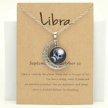 1 Retro Zodiac Moon Pendant Necklace That Glows In The Dark - Vintage Style, Zinc Alloy With Details, Adjustable Chain For Women - Ideal For Everyday Wear And Gifts - 天秤座 - 查看 1
