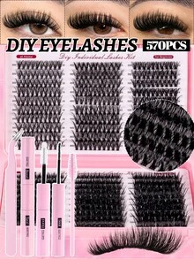 MEM 570 D-Roll Clustered Eyelash Book Set, 30D-100D Mixed Curl. Comes With Glue, Tweezers, And Brushes, Soft, Fluffy, And Thick Segmented Eyelashes. Suitable For Beginners, Daily Wear, And Cosplay Makeup - Black - View 2