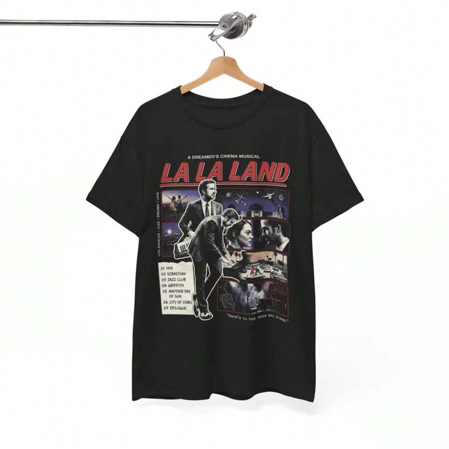 Camiseta La La Land, Camiseta con Gráficos de la Película Jazz City of Stars, Película de Mia - Negro - Ver 1