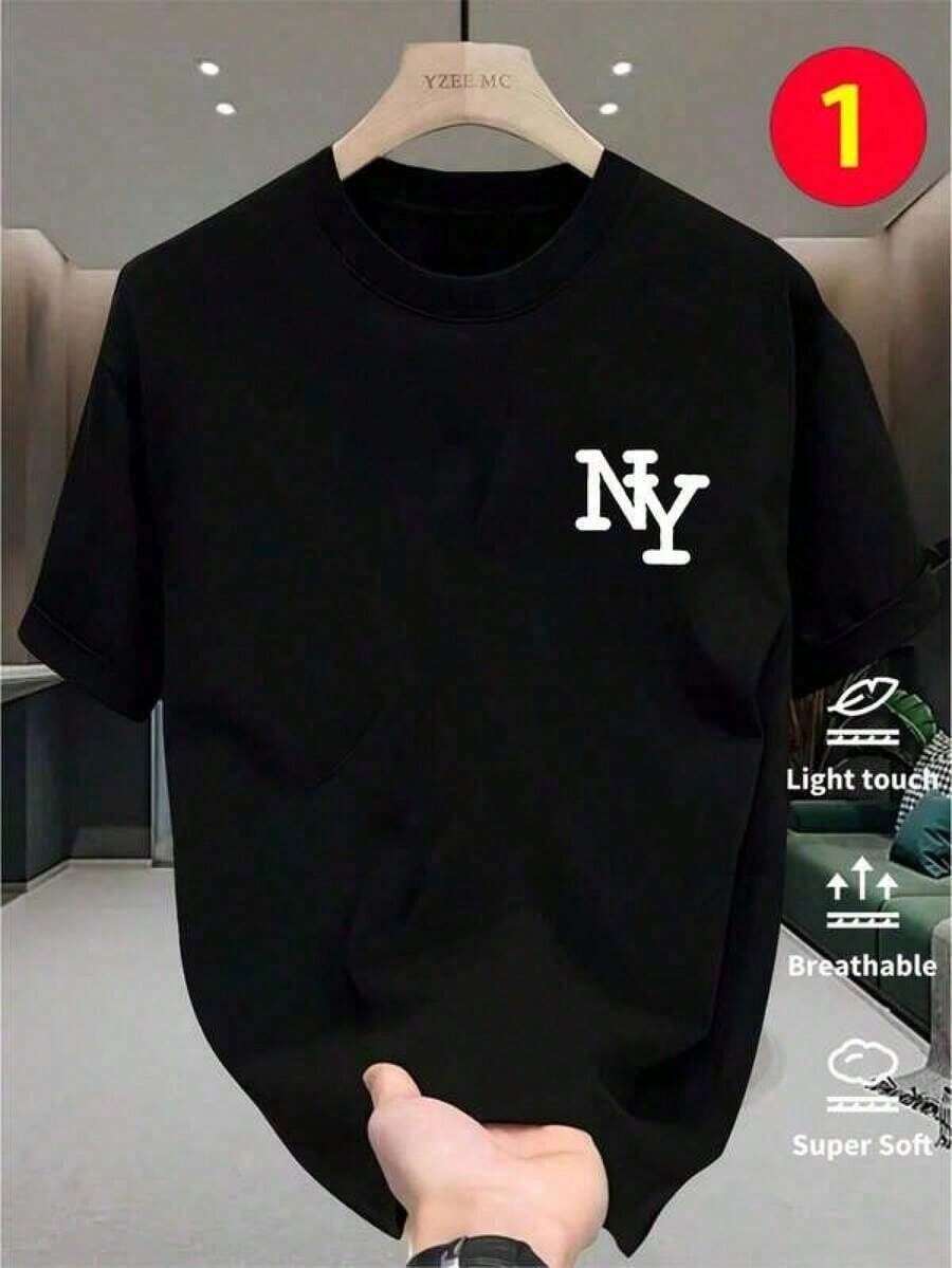 Summer Men's Crew Neck T-Shirts Gym Leisure Vacation High Quality Men's Shirts Fashion Prints Y2K Men's Clothing Festival Sweatshirt Men's Sets Gifts For - 黑色 - 查看 1