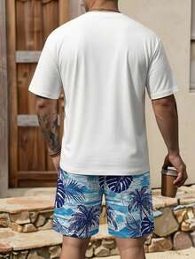 Conjunto de pantalón corto y camisa de manga corta con estampado, estilo de vacaciones para hombres - Multicolor - Ver 2