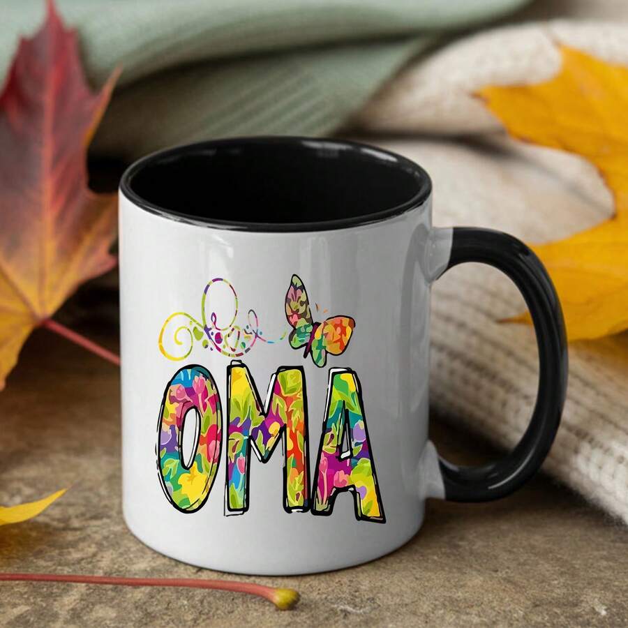 [Se envía en 24 horas desde México]Taza con temática de 'abuela alemana' - Diseño de mariposas coloridas y letras alemanas, taza de café de cerámica en blanco y negro, solo lavar a mano, regalo original para abuela, cumpleaños, artículos de bebida multilingües novedosos. - Imagen 1 pieza - Ver 1