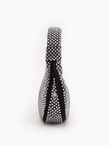 Mini Hobo Bag In A Crescent Shape, Fully Covered In Rhinestones, Integrated Circular Handle With Bow, Zipper, Various Colors, Women's Party, Wedding, Birthday Gift - Burgundy - View 6
