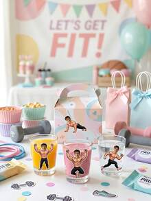 12/24/48pcs Personalized Fitness Party Stickers,Custom Photo,Funny Personalized Muscle Man Decals For Gym Party,Muscle Man Decals For Fitness And Workout Themed Parties - Multicolor - View 3