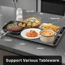 Garnen Warming Mat For Food With 9 Temp Level, Electric Food Warming Mat, 23"X15" Silicone Food Warmer, 8 Timer Settings, Portable Roll-Up Heating Mat - 灰色 - 查看 2