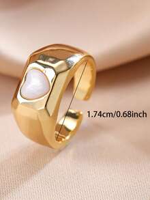 1pc Minimalist Wide Band Heart Mother Of Pearl Open Ring, Asymmetric Polished Adjustable Index Finger Ring For Women Daily Dating Jewelry Gift - Heart-shaped Ring - View 2
