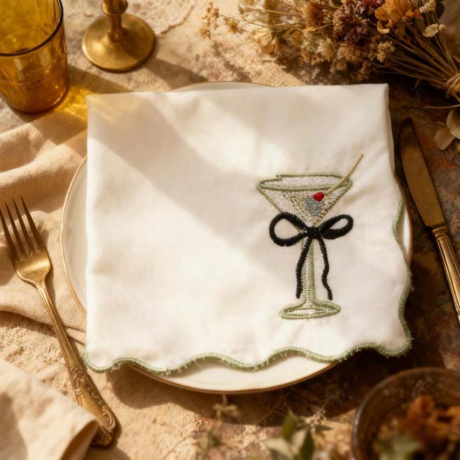 2/4pcs Cocktail Coaster Embroidered Napkins Cloth Placemat Party Supplies 6"X6" Washable Table Decorations Polyester Retro Rural Style Home Decor - White - View 1