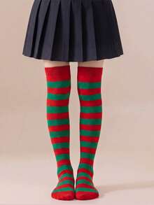 6-12 Years Old Girls Striped Knee High Socks, Children Party Performance Stockings, 1 Pair Fashion Versatile Socks - Multicolor - View 8