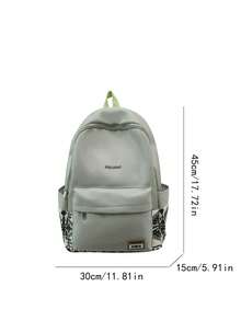 Black Spliced Student Backpack, Water Resistant Nylon Multi-Pocket Rucksack For School & Daily Casual Use,Y2k - Multicolor - View 2