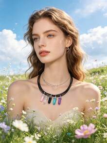 5/100pcs Multicolor Natural Crystal Stone Glass Pendants Black Leather Cord Necklace DIY Jewelry Making Accessories For Necklace Earrings Pendant Keychain - Multicolor - View 3