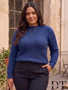 Women's Plus Size Elegant Long Sleeve Ribbed Knit Sweater - Winter Fashion - Black - View 5