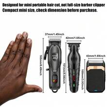 HIENA Professional Men's Hair Clipper And Shaver Set, 3pcs/2pcs/1pc Options, USB Rechargeable Cordless Haircut Tools With LED Display, Lithium Battery, Mini Machine, Suitable For Beginner Barbers And Home Use, Great Gift For Holidays - Black - View 4