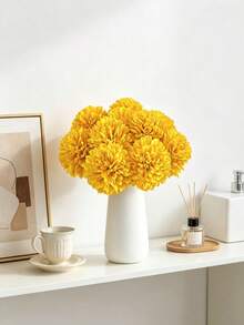 5pcs Artificial Spherical Chrysanthemum, Suitable For Spring, Summer, Wedding, Home, Kitchen, Restaurant, Room Decor, Bedroom Decor, Bathroom, Holiday And Birthday Party Supplies, Outdoor Garden Decor, Valentine's Day Gift - Yellow - View 2