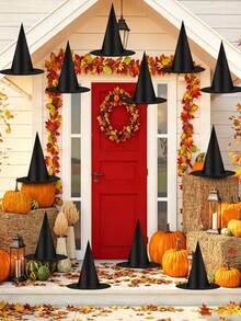 6/12pcs Halloween Floating Witch Hat, Suitable For Devil's Night Party, Dinner Party, Ball, Bar, Living Room, Bedroom, Restaurant Ceiling Background Wall, Halloween Day Of The Dead Horror Scene DIY Activity Decoration, Simple Home Creative Atmosphere Arrangement, - Black - View 4