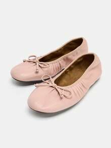 Women's Flat Split Toe Mary Jane Ballet Shoes With Bow, Low Vamp, Commuter Shoes, Autumn - Pink - View 6